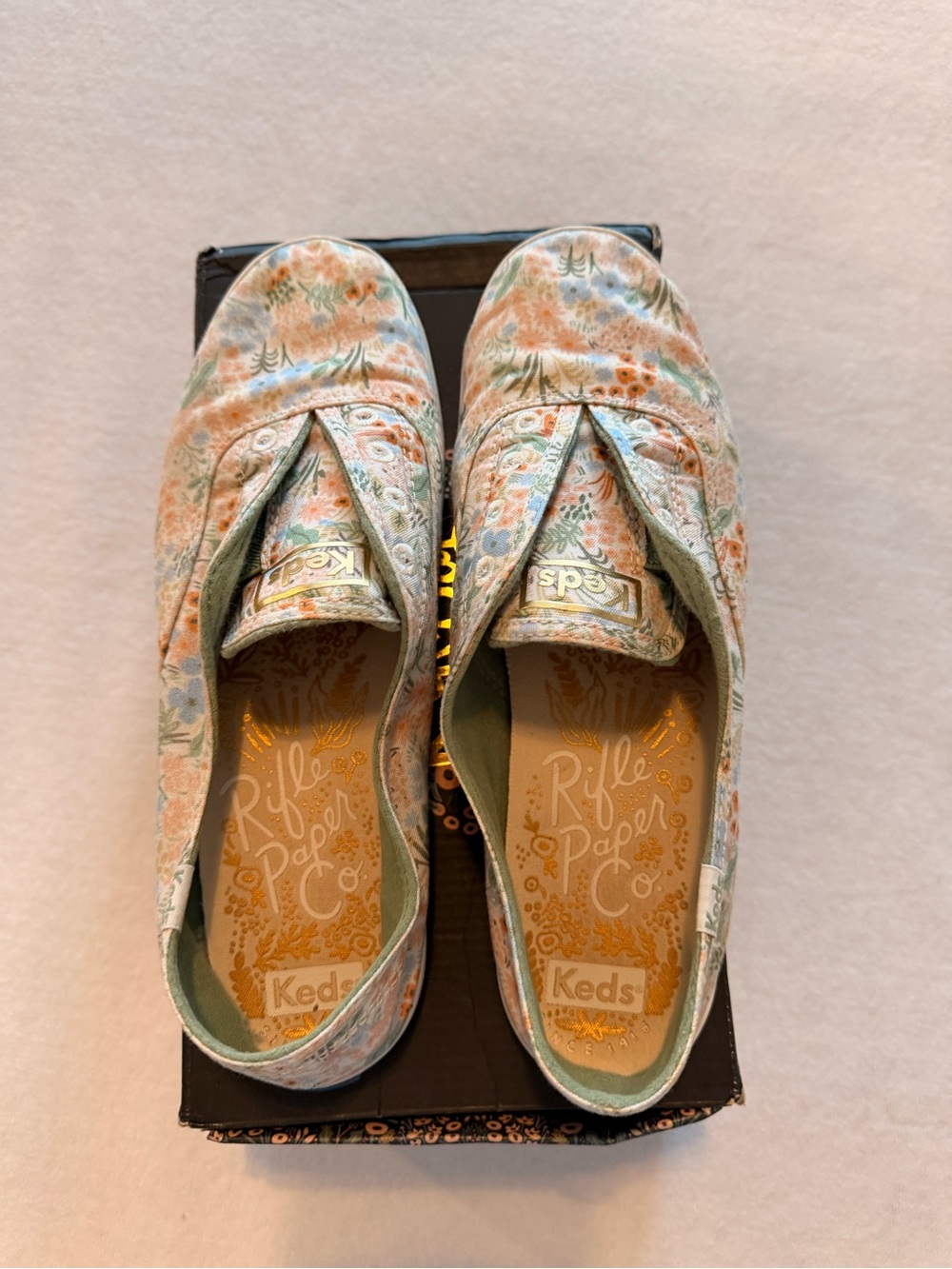 Keds Kids Floral Canvas Slip-On Shoes in Pastel Green